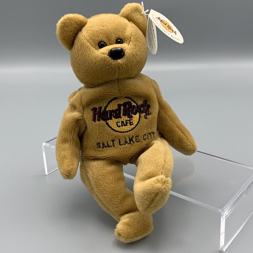 Hard Rock Cafe Brown Plush Bear Salt Lake City Issac Beara Stuffed Animal Beanie